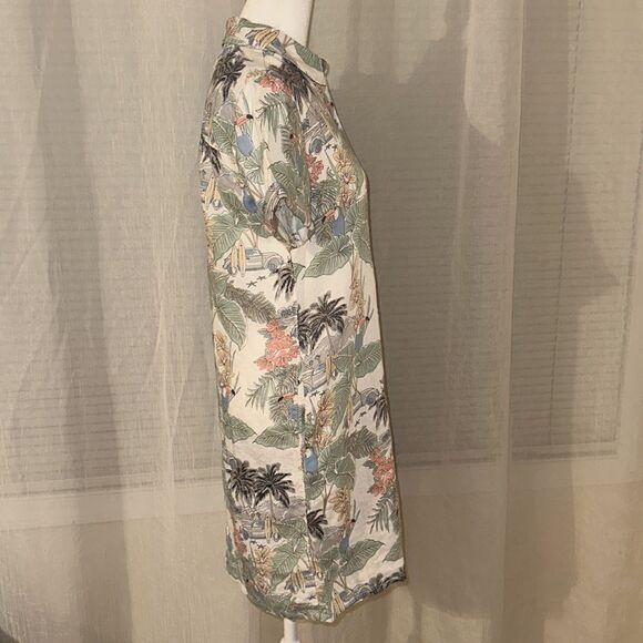 C&C XS Hawaiian Shirt Dress White Green Tropical Surf Boards Beach Toucan - Picture 7 of 10